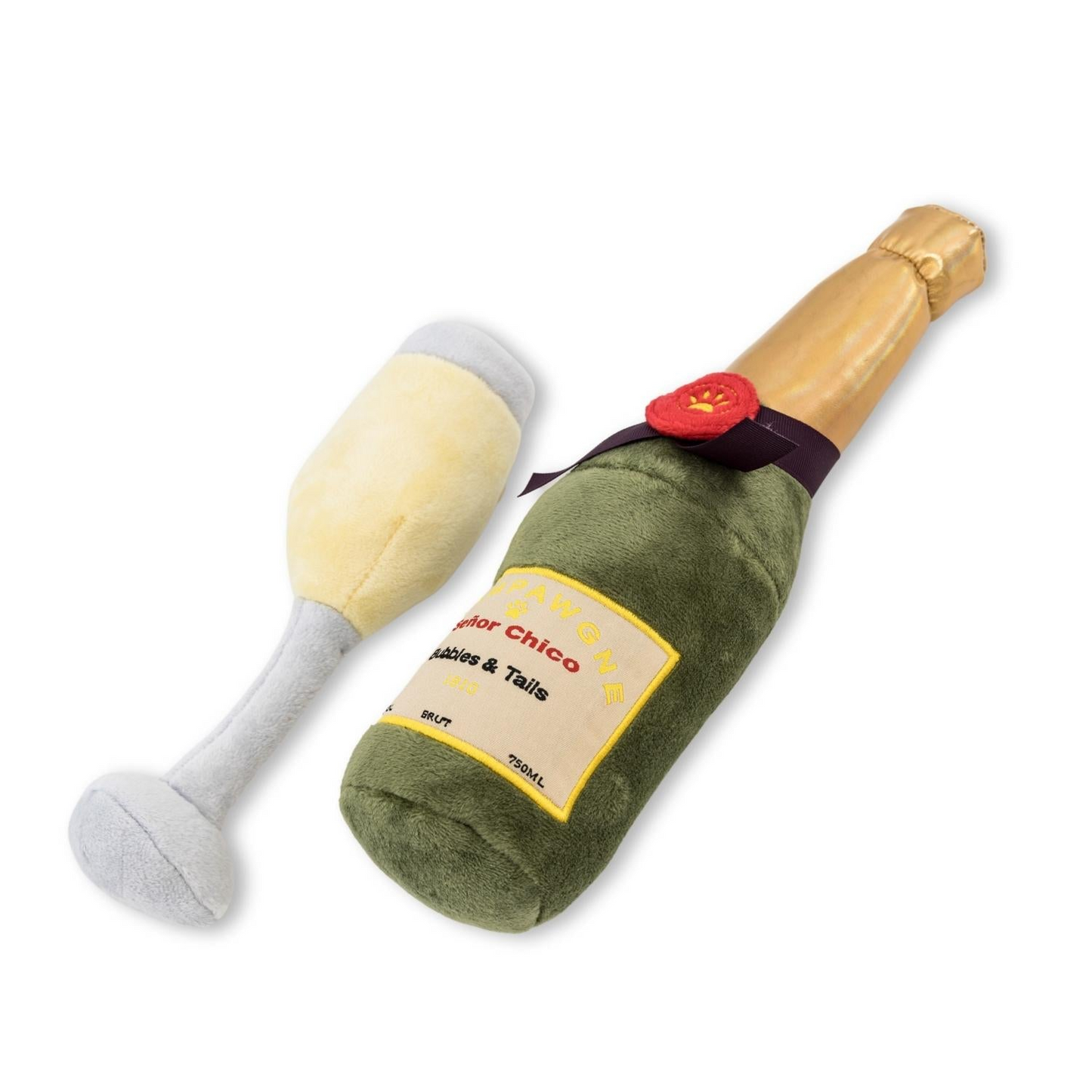 Champagne-Cheers Crinkle and Squeaky Plush Dog Toy Combo