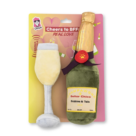 Champagne-Cheers Crinkle and Squeaky Plush Dog Toy Combo