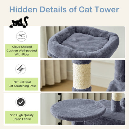 44" Cat Tree Tower with Sisal Scratching Posts & Hammock