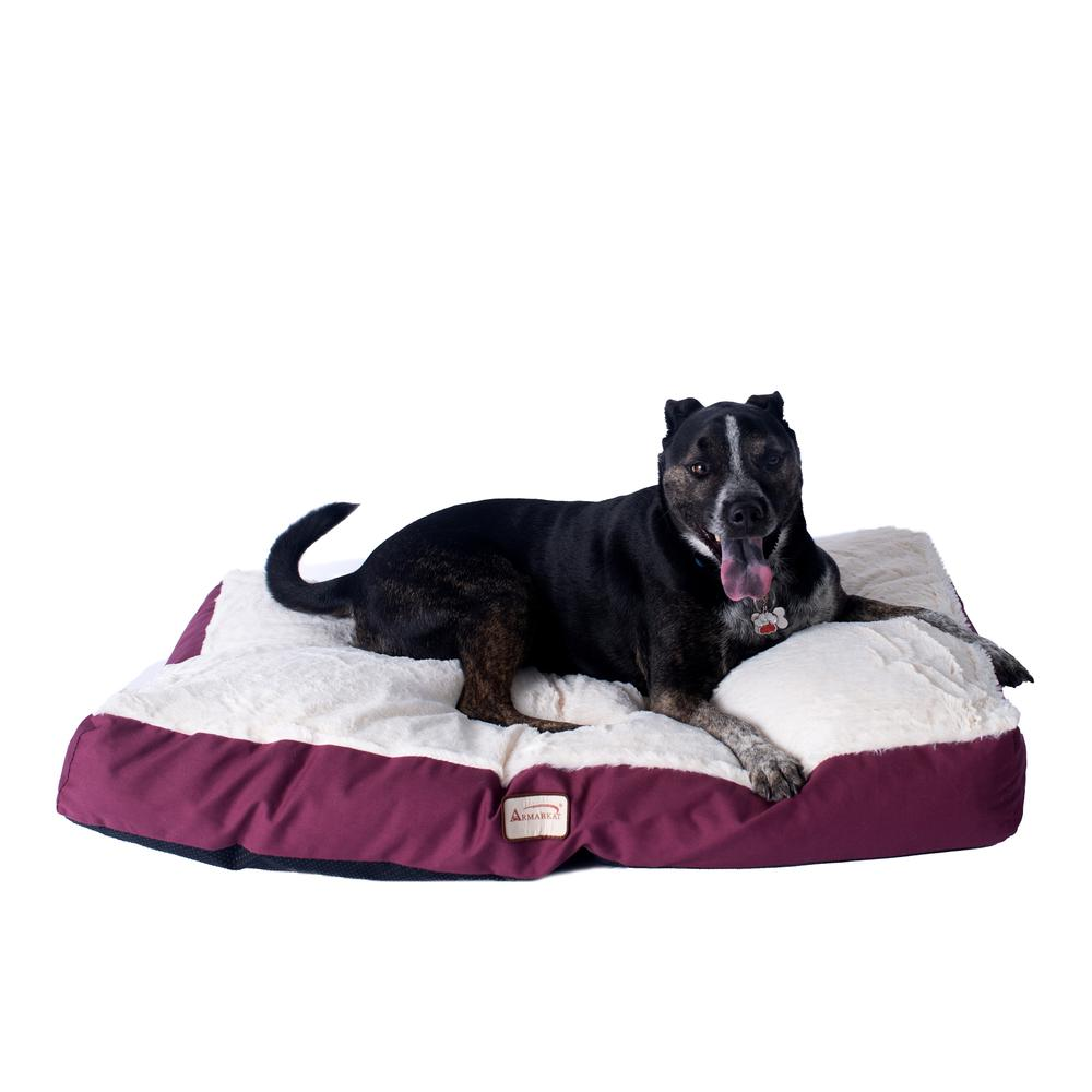 Large Ivory & Burgundy Pet Bed Mat by Armarkat - Luxurious Poly Fill Cushion for Dogs