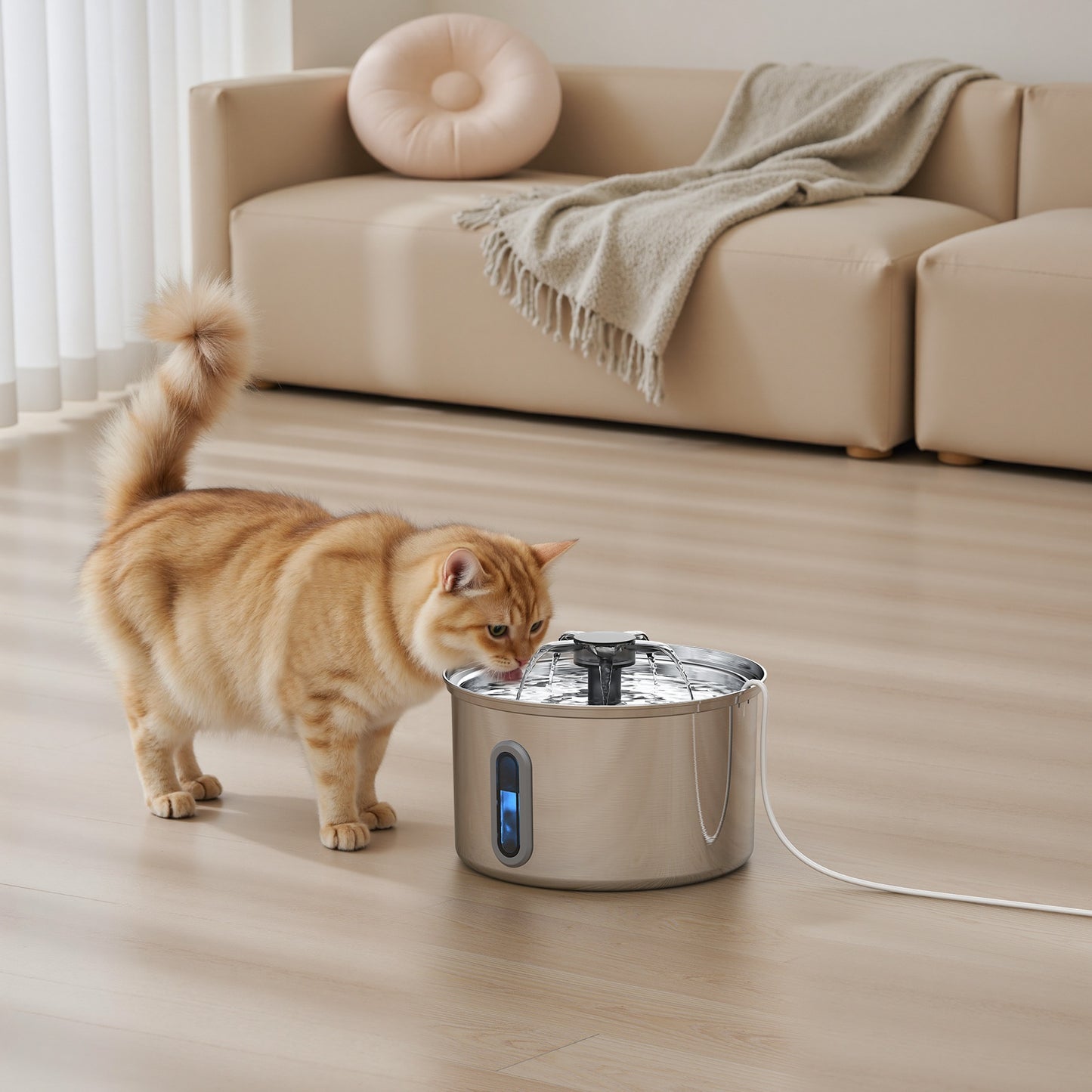 Vividorama 3.2L Stainless Steel Cat Water Fountain – Ultra-Quiet Automatic Faucet Dispenser with Water Level Window
