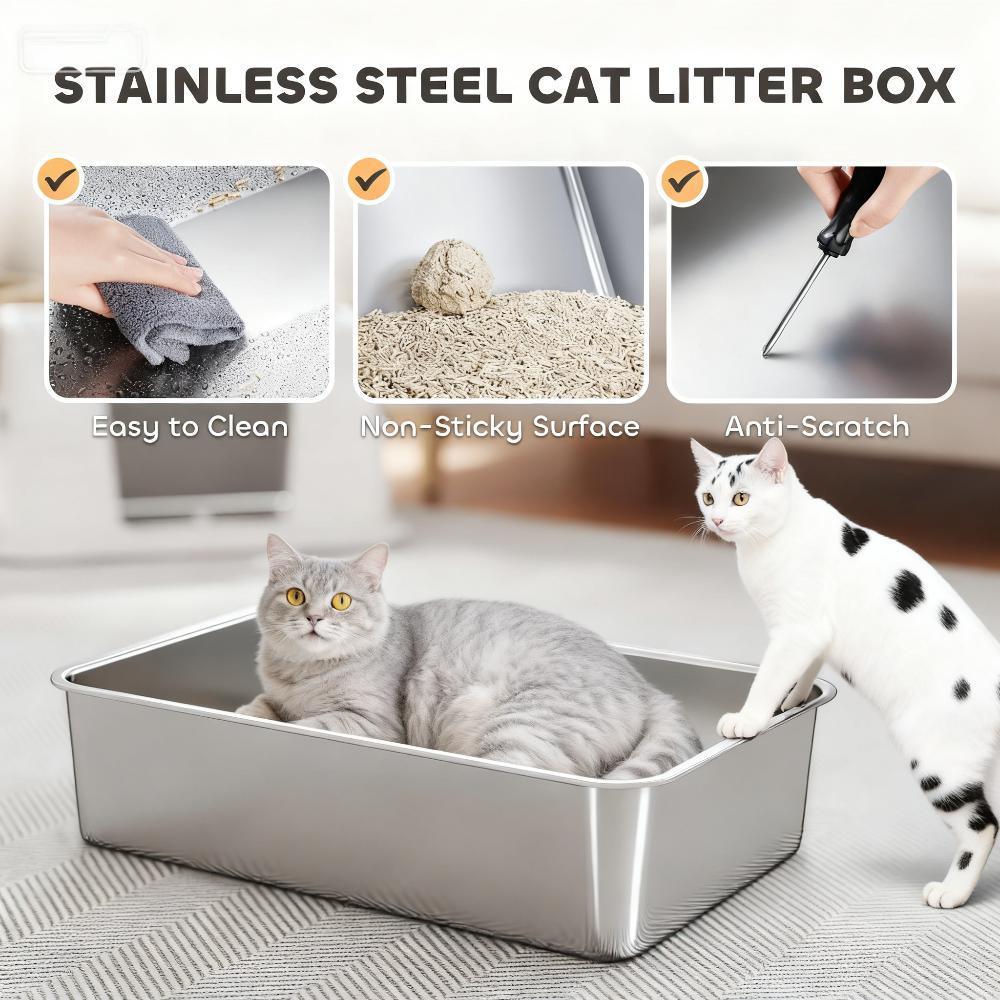 XL 3-in-1 Enclosed Stainless Steel Cat Litter Box with Flip Top, Dual Entry & Deodorizer