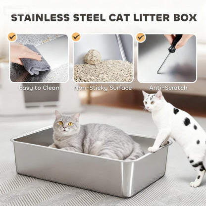 XL 3-in-1 Enclosed Stainless Steel Cat Litter Box with Flip Top, Dual Entry & Deodorizer