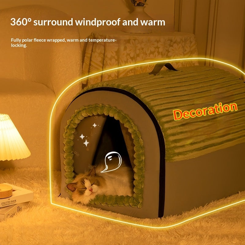 Insulated Enclosed Cat & Dog House with Door Curtain – All Seasons | 3 Colors & 3 Sizes