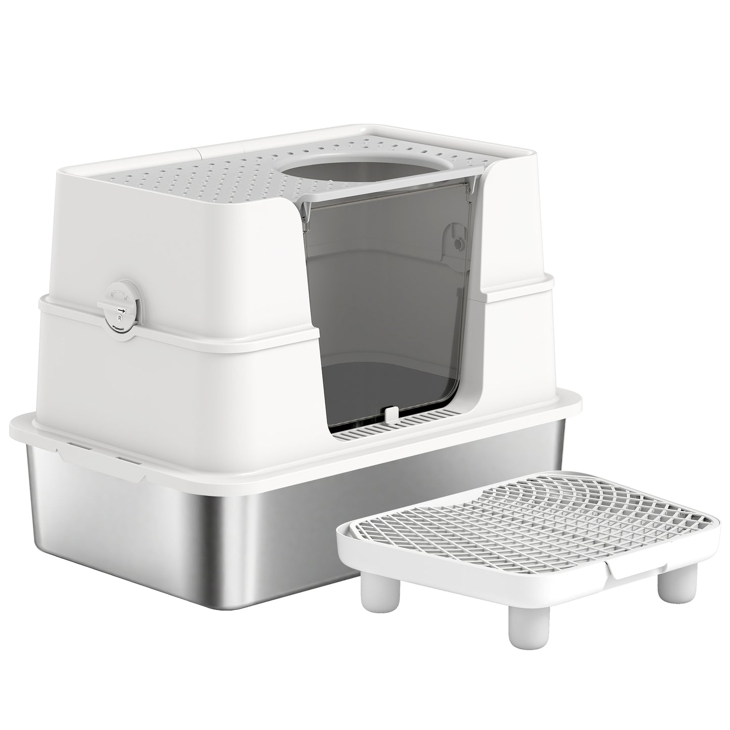 XL 3-in-1 Enclosed Stainless Steel Cat Litter Box with Flip Top, Dual Entry & Deodorizer