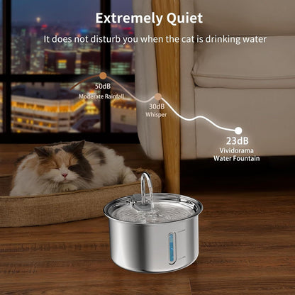 Vividorama 3.2L Stainless Steel Cat Water Fountain – Ultra-Quiet Automatic Faucet Dispenser with Water Level Window