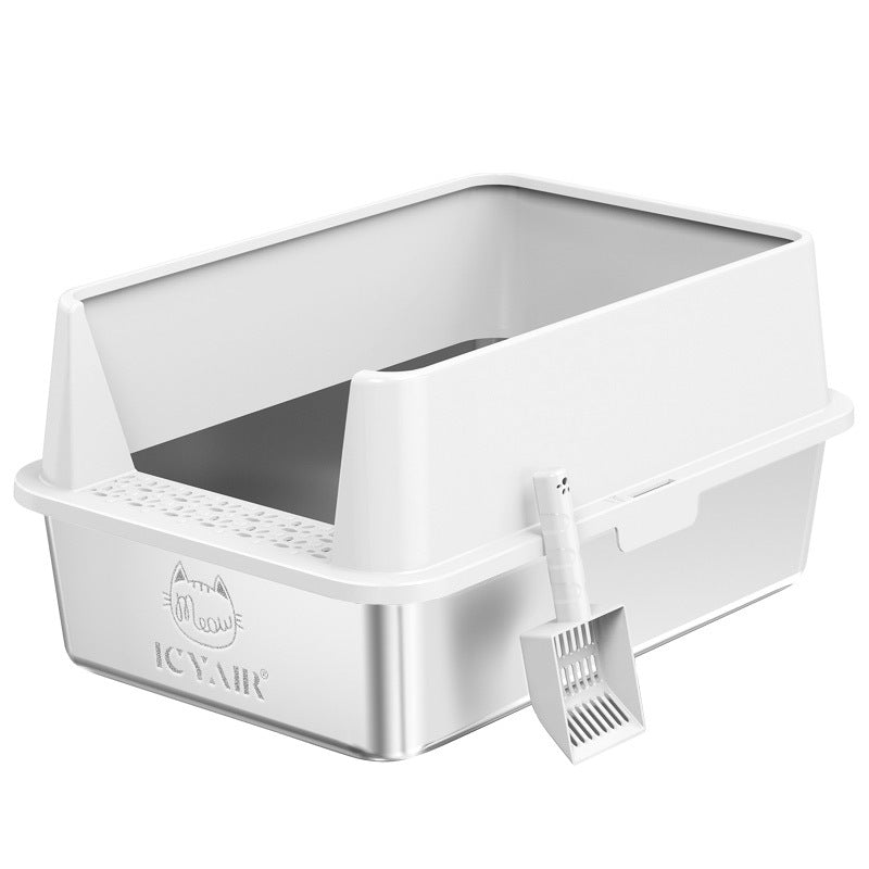 Oversized Stainless Steel Cat Litter Box with Splash Guard & Scoop – Available in 5 Colors