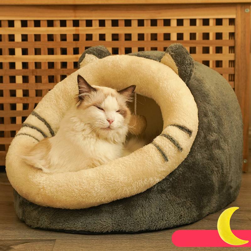Semi-Enclosed Polar Fleece Cat House – Deep Sleep Warmth | 3 Sizes & 3 Colors
