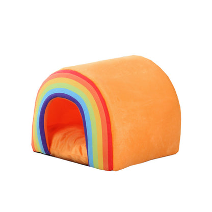 Cozy Enclosed Cat House with Rainbow Design – Four Seasons Universal | One Size