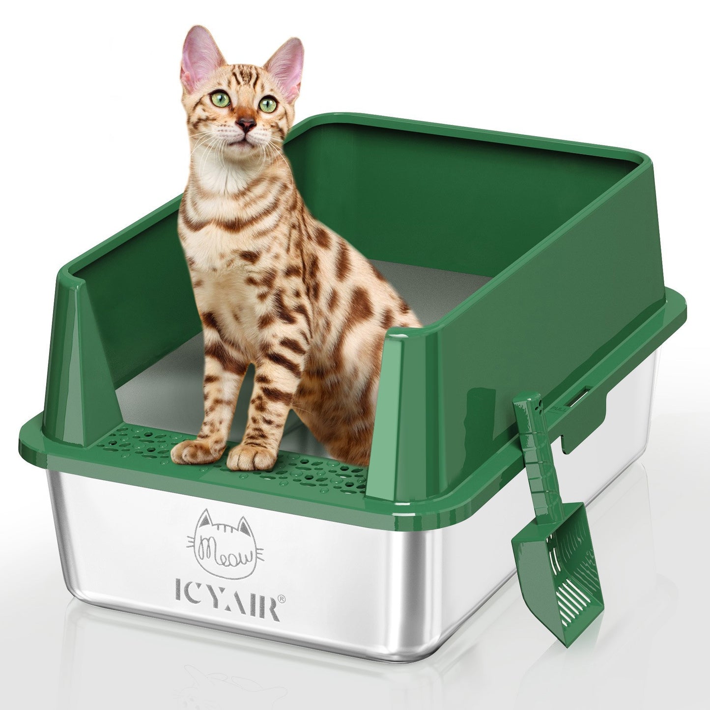 Oversized Stainless Steel Cat Litter Box with Splash Guard & Scoop – Available in 5 Colors