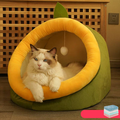 Semi-Enclosed Polar Fleece Cat House – Deep Sleep Warmth | 3 Sizes & 3 Colors