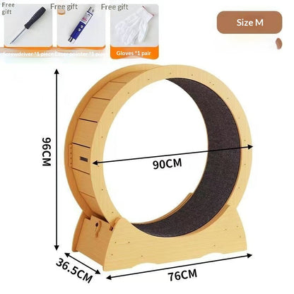 Natural Wood Cat Exercise Treadmill Wheel – 3 Sizes & 2 Colors