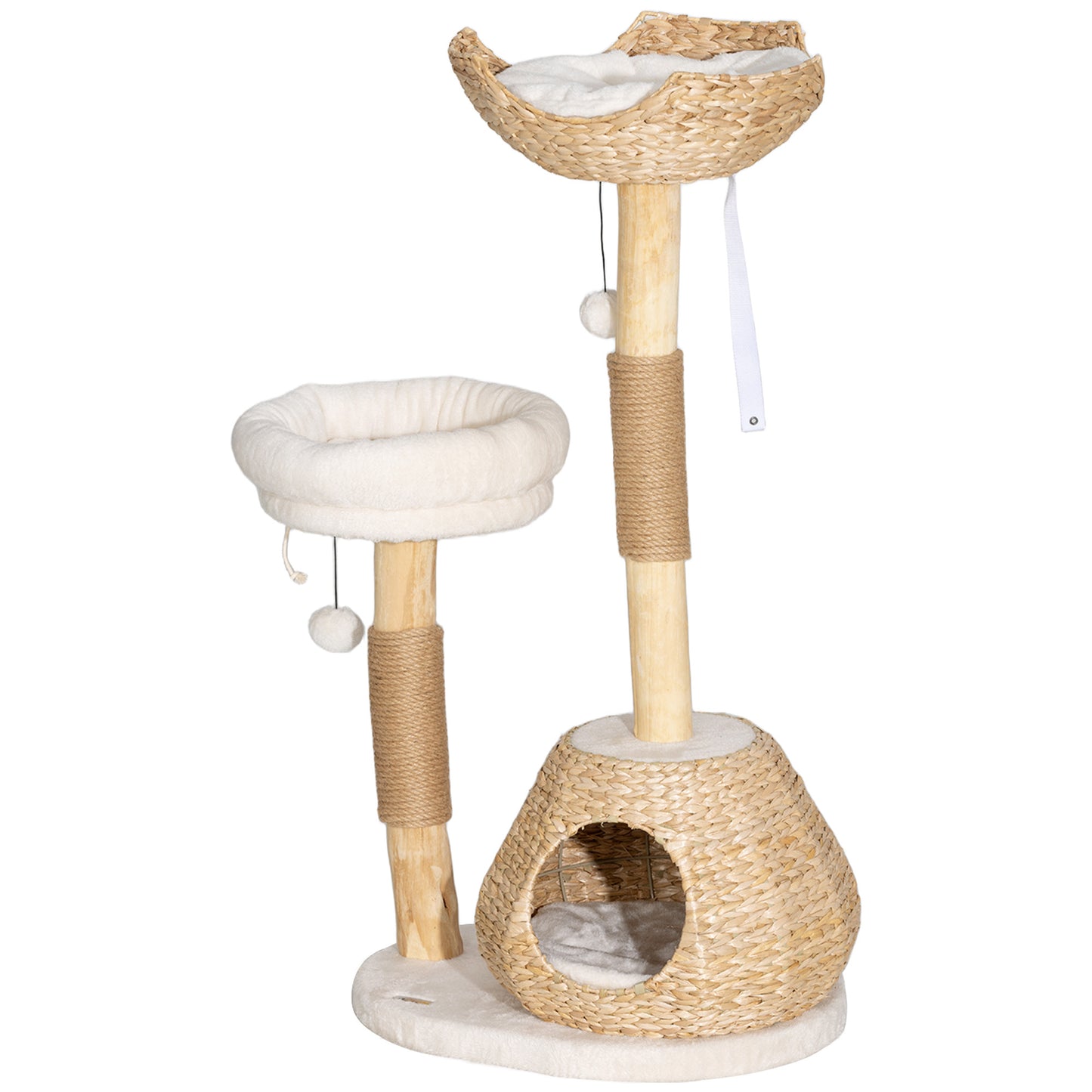 41" Indoor Cat Tree with Wooden Posts, Cat Condo & Toy Balls – Cream White