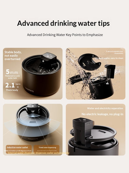 Ceramic Smart Wireless Cat Water Fountain – Rechargeable Automatic Water Dispenser with UVC Sterilization & Heating Options