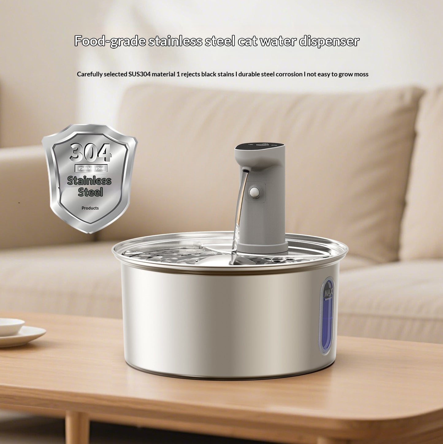 Stainless Steel Smart Cat Water Fountain – 4000mAh Rechargeable Wireless Automatic Drinker for Cats & Dogs