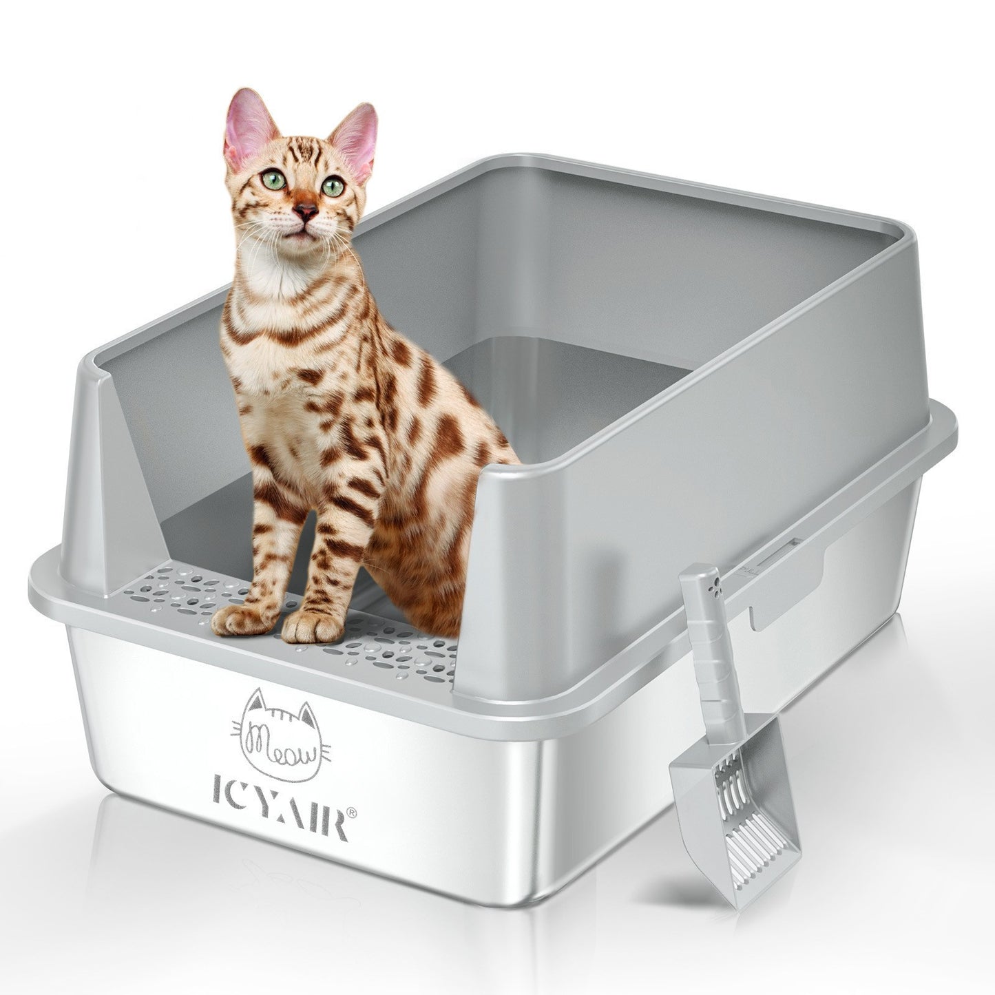 Oversized Stainless Steel Cat Litter Box with Splash Guard & Scoop – Available in 5 Colors