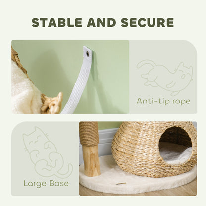 41" Indoor Cat Tree with Wooden Posts, Cat Condo & Toy Balls – Cream White