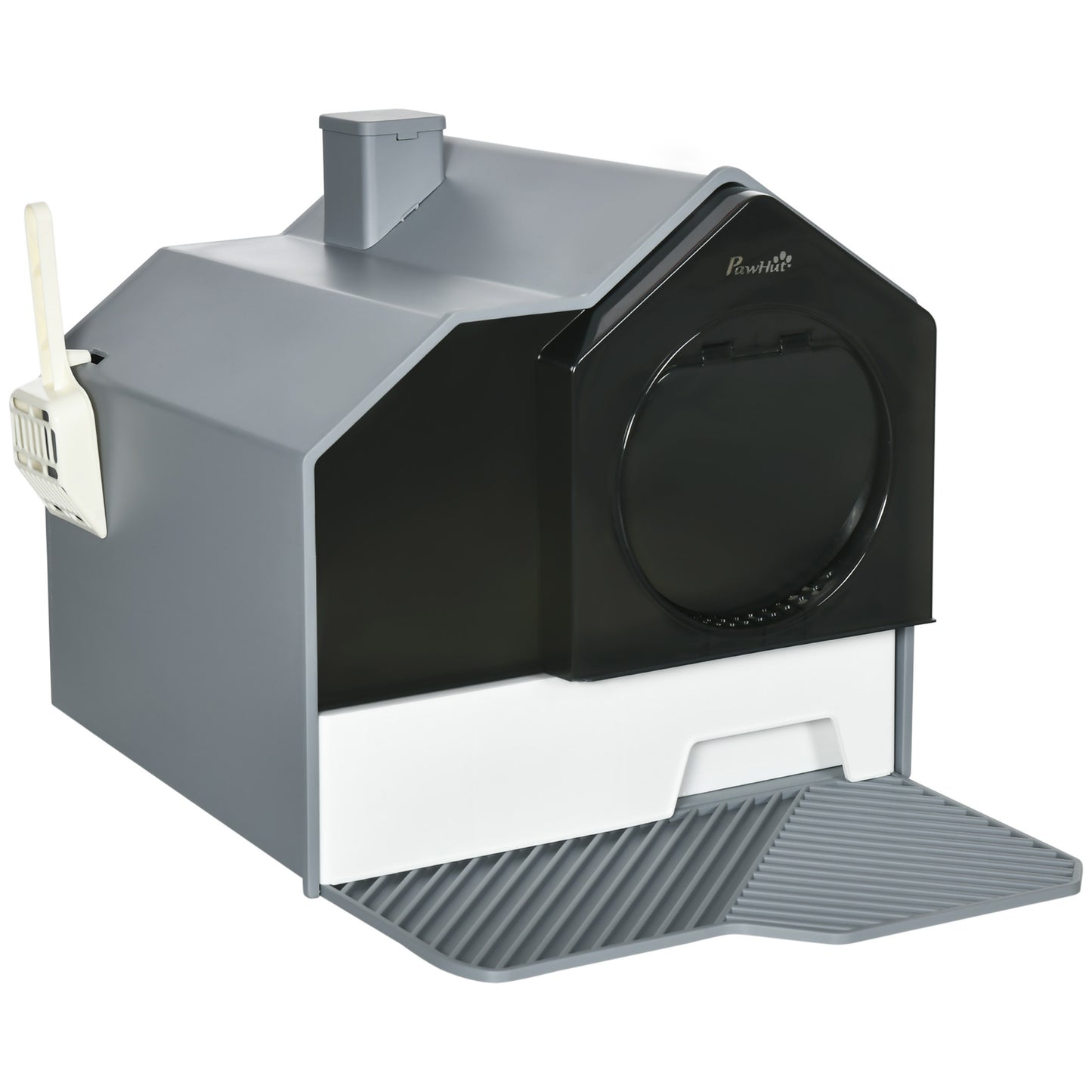 Hooded Cat Litter Box with Litter Mat, Scoop & Odor Control – Gray