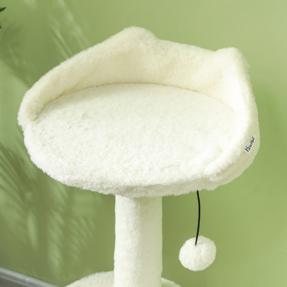 31" Indoor Cat Tree with Condo, Scratching Posts & Toy Ball – Cream White