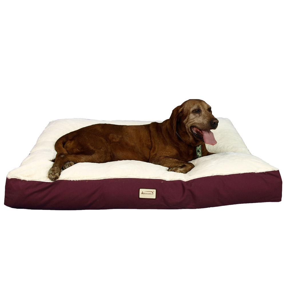 Armarkat Double Extra Large Pet Bed Mat with Poly Fill Cushion in Ivory & Burgundy