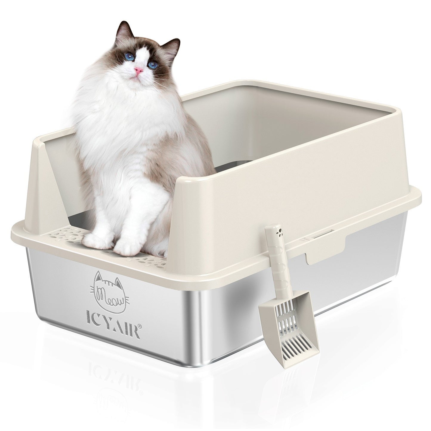 Oversized Stainless Steel Cat Litter Box with Splash Guard & Scoop – Available in 5 Colors