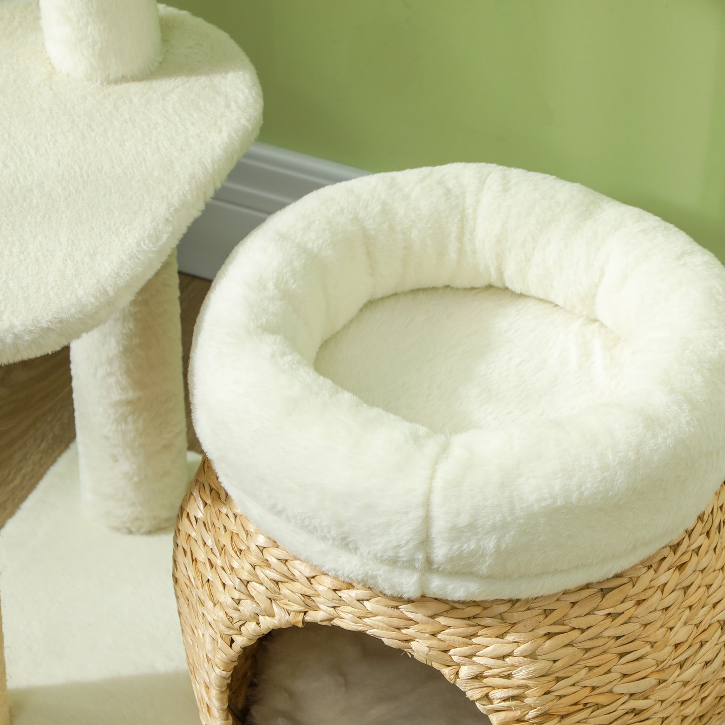 31" Indoor Cat Tree with Condo, Scratching Posts & Toy Ball – Cream White