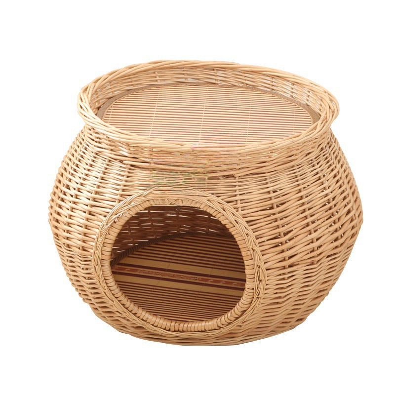 Handmade Wicker Rattan Cat House with Cushion – 2 Sizes & 4 Natural Colors