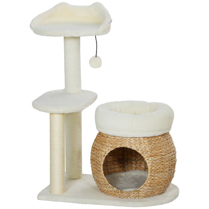 31" Indoor Cat Tree with Condo, Scratching Posts & Toy Ball – Cream White