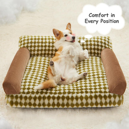 Checkered Pet Sofa Bed with Non-Slip Base & Washable Cover – 3 Sizes for Cats & Dogs