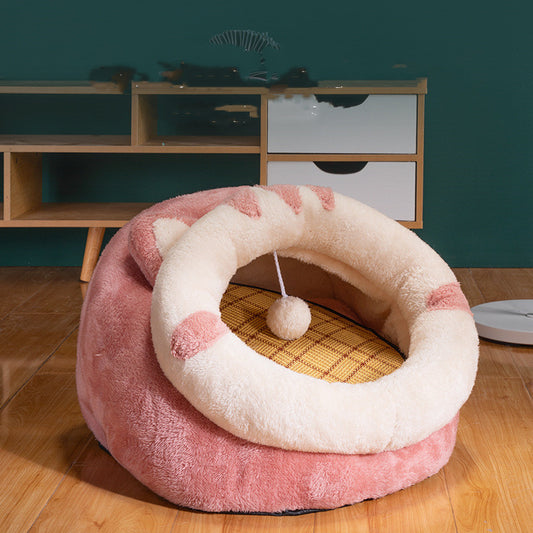 Semi-Enclosed Plush Cat House – 3 Sizes & Fun Character Designs | Four Seasons