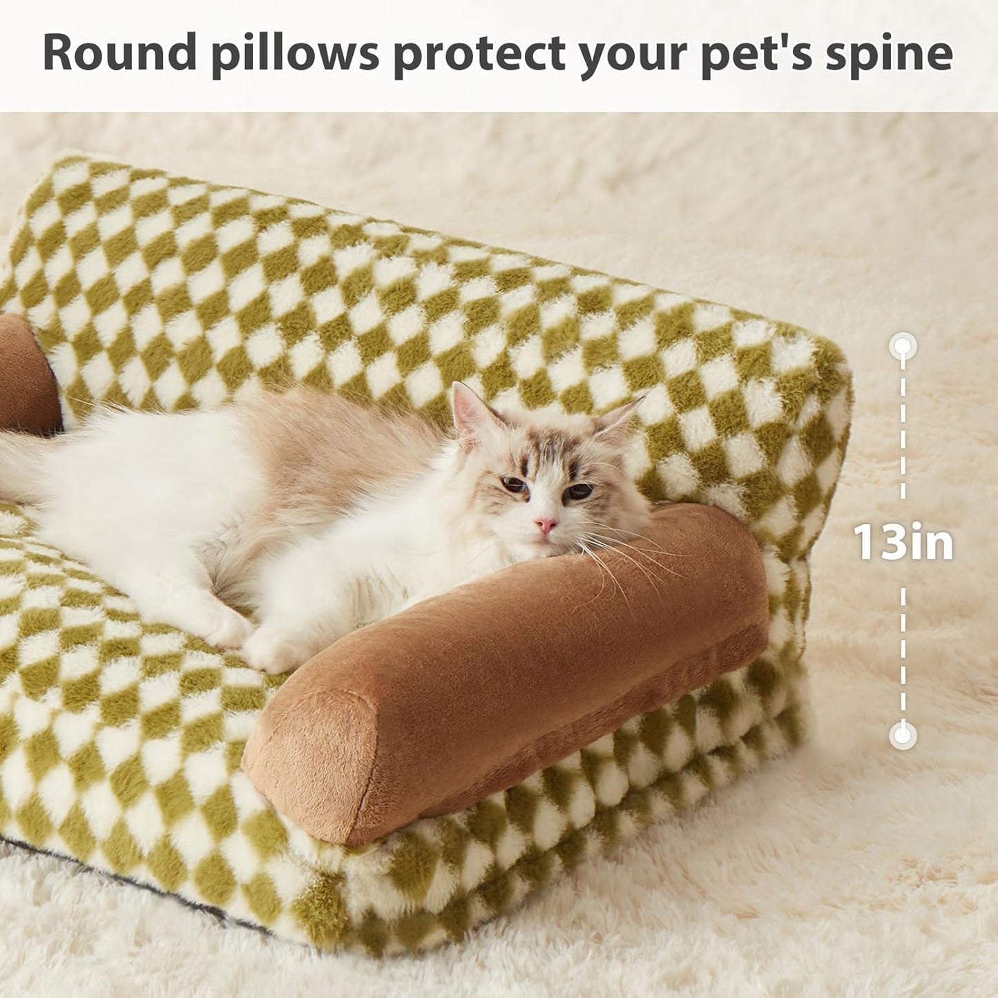 Checkered Pet Sofa Bed with Non-Slip Base & Washable Cover – 3 Sizes for Cats & Dogs