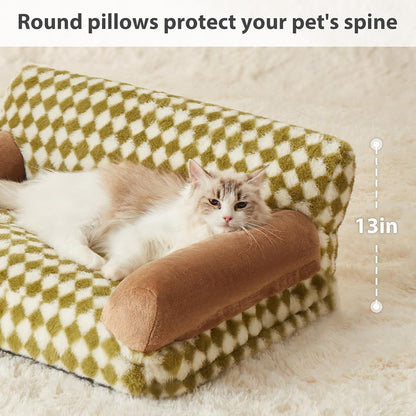 Checkered Pet Sofa Bed with Non-Slip Base & Washable Cover – 3 Sizes for Cats & Dogs