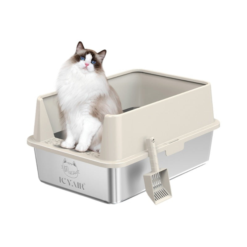 Oversized Stainless Steel Cat Litter Box with Splash Guard & Scoop – Available in 5 Colors