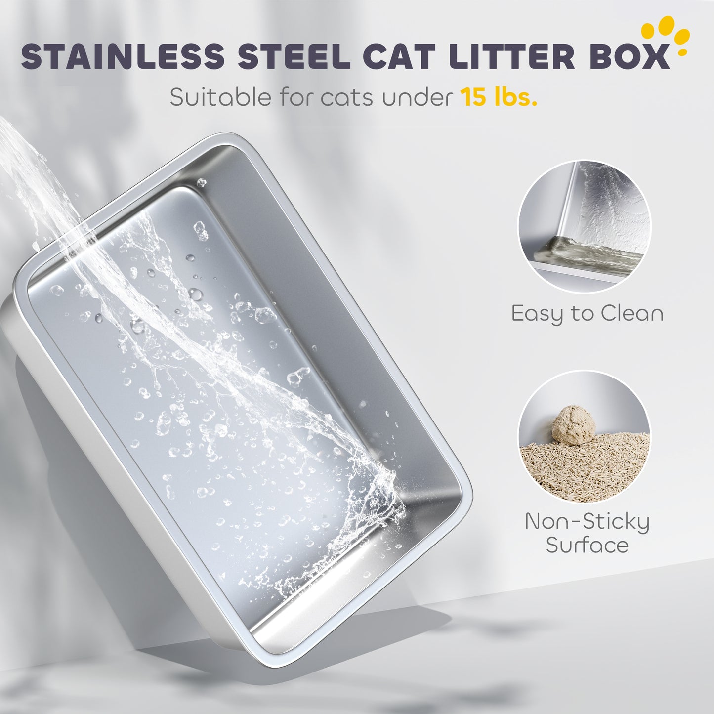 Extra Large Enclosed Stainless Steel Cat Litter Box with Top Exit, Scoop & Deodorizer - White