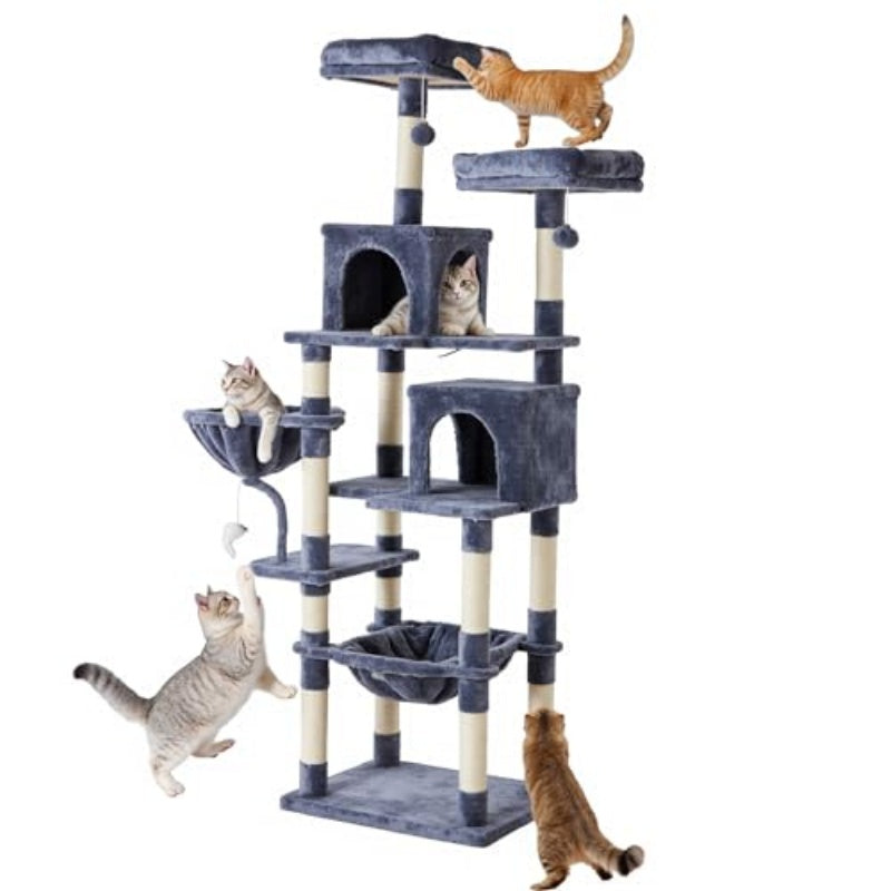 71" Large Cat Tree Tower with Sisal Posts, Hammock & Extended Platform