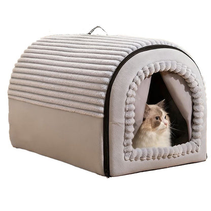 Insulated Enclosed Cat & Dog House with Door Curtain – All Seasons | 3 Colors & 3 Sizes