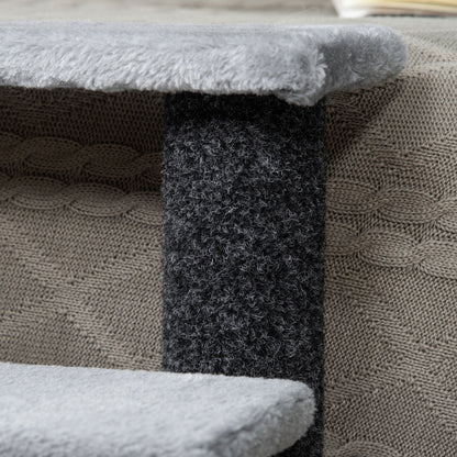 4-Step Cat Stairs Tower with Scratching Posts & Toy Ball – Light Gray & Black | PawHut