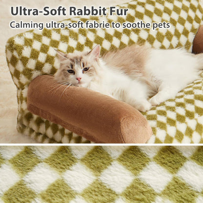 Checkered Pet Sofa Bed with Non-Slip Base & Washable Cover – 3 Sizes for Cats & Dogs
