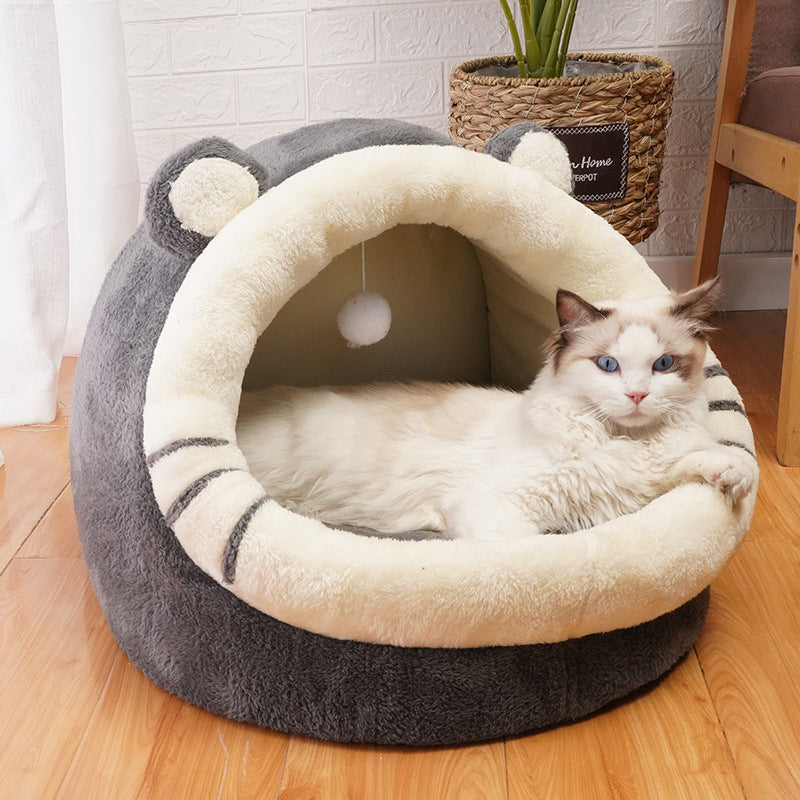 Semi-Enclosed Plush Cat House – 3 Sizes & Fun Character Designs | Four Seasons