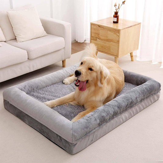 XL Thickened Dog Cushion Bed for Large Breeds – Light Gray & Dark Gray