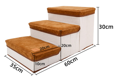 3-Step Foldable Storage Pet Stairs – Space-Saving Flannel & Cotton Steps for Small to Medium Dogs & Cats